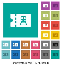 Railroad discount coupon multi colored flat icons on plain square backgrounds. Included white and darker icon variations for hover or active effects.