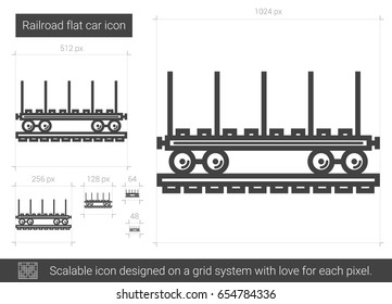 Railroad flat car vector line icon isolated on white background. Railroad flat car line icon for infographic, website or app. Scalable icon designed on a grid system.