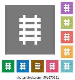 Railroad flat icons on simple color square backgrounds