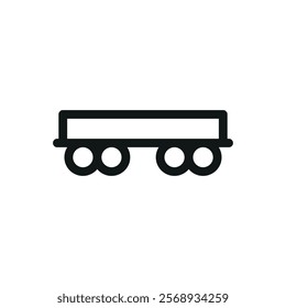 Railroad flatcar line icon, open train wagon vector symbol with editable stroke