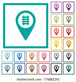 Railroad GPS map location flat color icons with quadrant frames on white background
