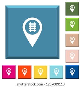 Railroad GPS map location white icons on edged square buttons in various trendy colors
