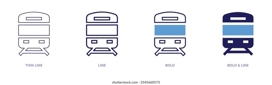 Icono de ferrocarril en 4 estilos diferentes. Línea delgada, línea, negrita y línea negrita. Estilo duotono. Trazo editable.