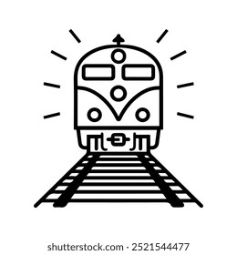 Icono de ferrocarril o símbolo de línea moderna. Vector línea de arte y diseño de iconos con contorno en negrita. Blanco y negro Pixel Símbolo minimalista perfecto aislado fondo blanco. Silueta simple signo delgado