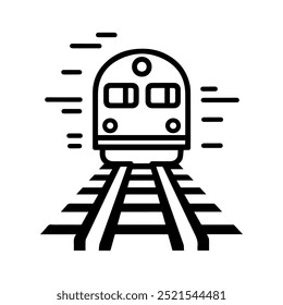 Icono de ferrocarril o símbolo de línea moderna. Vector línea de arte y diseño de iconos con contorno en negrita. Blanco y negro Pixel Símbolo minimalista perfecto aislado fondo blanco. Silueta simple signo delgado