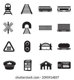 Railroad Icons. Black Flat Design. Vector Illustration. 