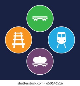 Railroad icons set. set of 4 railroad filled icons such as train, cargo wagon