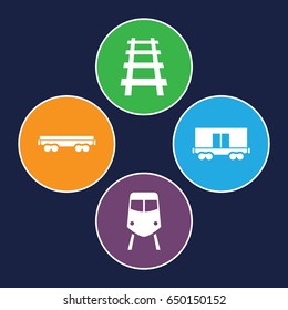 Railroad icons set. set of 4 railroad filled icons such as train, cargo wagon