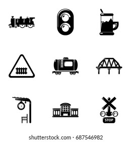 Railroad icons set. Simple set of 9 railroad vector icons for web isolated on white background