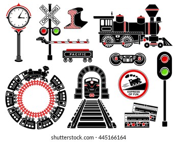 Railroad icons set in simple style isolated on white background. Vector illustration