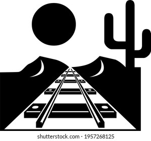 Railroad illustration. There is a cactus, mountain and also the moon. Simple vector design