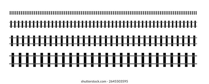 Railroad isolated on background. Vector illustration of Straight and railway train track set.