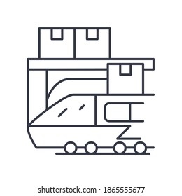 Railroad logistics icon, linear isolated illustration, thin line vector, web design sign, outline concept symbol with editable stroke on white background.