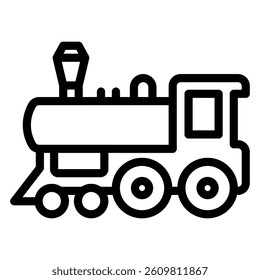 Railroad main wagon line icon, west desert railway concept. Vector graphics. Steam engine train sign on white background, style mobile or design