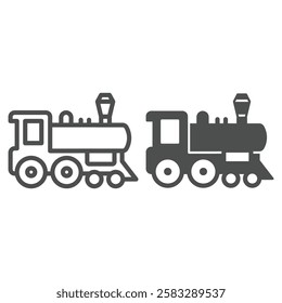 Railroad main wagon line and solid icon, west desert railway concept. Vector graphics. Steam engine train sign on white background, outline style icon for mobile or web design