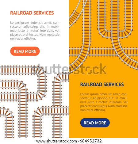 Railroad Map Banner Vecrtical Set for Train, Locomotive, Tram or Metro Web Design . Vector illustration