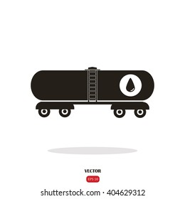 Railroad oil petroleum tank icon. Gasoline transportation. Logistics. Silhouette. Flat design vector illustration.