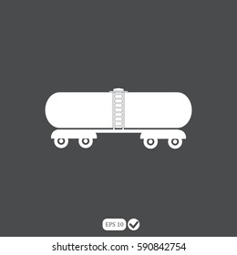 Railroad oil petroleum tank icon. Gasoline transportation. Logistics. Silhouette. Flat design vector illustration.