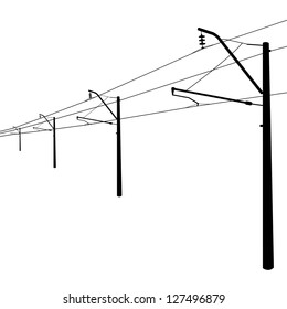 Railroad overhead lines. Contact wire. Vector illustration.