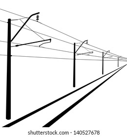 Railroad overhead lines. Contact wire. Vector illustration.