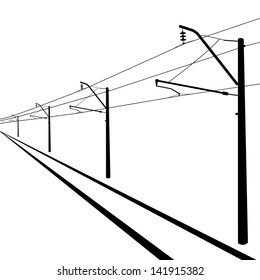 Railroad overhead lines. Contact wire. Vector illustration.