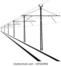 Railroad overhead lines. Contact wire. Vector illustration.