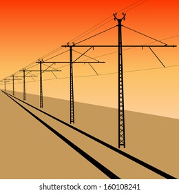 Railroad overhead lines. Contact wire. Vector illustration.