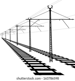 Railroad overhead lines. Contact wire. Vector illustration.