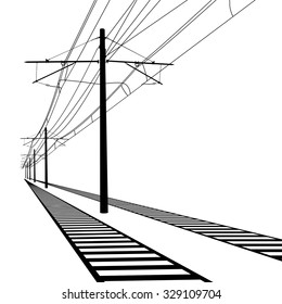 Railroad overhead lines. Contact wire. Vector illustration.