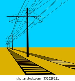 Railroad overhead lines. Contact wire. Vector illustration.