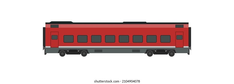 Railroad passenger coach. Flat illustration of red train coach.