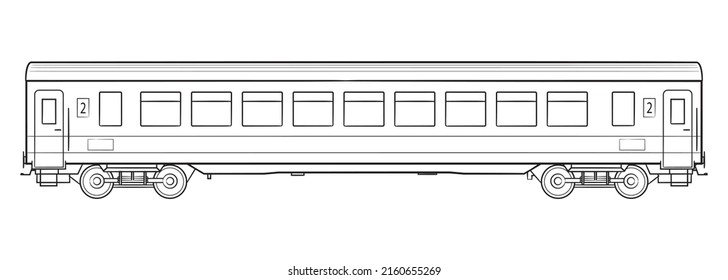 Railroad passenger wagon - outline vector stock illustration.