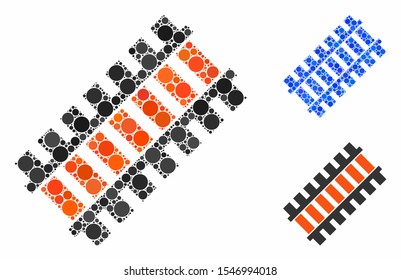 Railroad segment composition of circle elements in various sizes and color tinges, based on railroad segment icon. Vector circle elements are composed into blue mosaic.