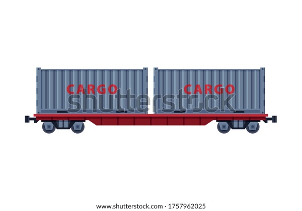 Railroad Shipping Container, Rail Freight Transport Flat Style Vector ...