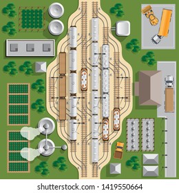 Railroad station. View from above. Vector illustration.