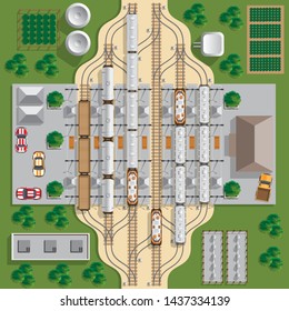 Railroad station. View from above. Vector illustration.