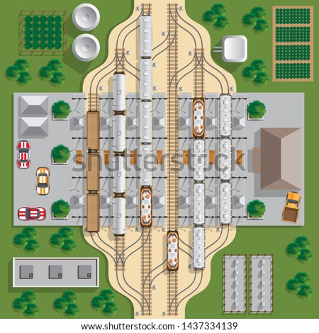 Railroad station. View from above. Vector illustration.