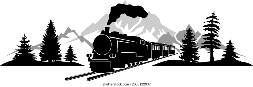 Railroad Steam Locomotive Vector silhouette