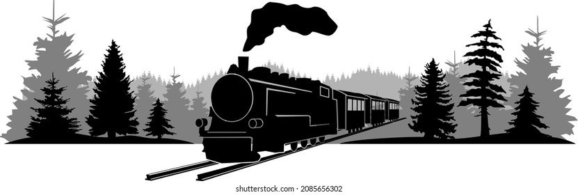 Silueta vectorial de la locomotora de vapor del ferrocarril