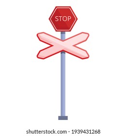 Railroad stop sign icon. Cartoon of Railroad stop sign vector icon for web design isolated on white background