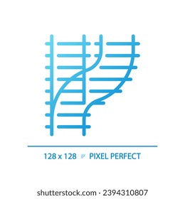 Bahnschalter Pixel perfekte Farbverlauf-Linear-Vektorsymbol. Eisenbahnbeteiligung. Eisenbahnübergang. Zugübergang. Dünnlinienfarbensymbol. Modernes Piktogramm. Vektor-einzelne Rahmenzeichnung