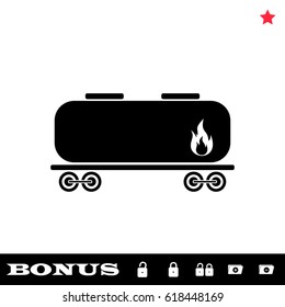 Railroad tank icon flat. Black pictogram on white background. Vector illustration symbol and bonus button open and closed lock, folder, star