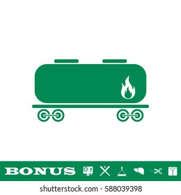 Railroad tank icon flat. Green pictogram on white background. Vector illustration symbol and bonus button