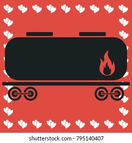 Railroad tank icon flat. Simple black pictogram on red background with white hearts for valentines day. Vector illustration symbol