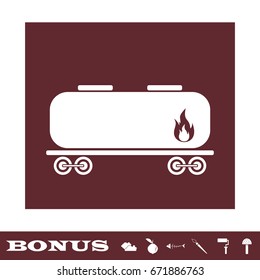 Railroad tank icon flat. White pictogram on brown background. Vector illustration symbol and bonus icons