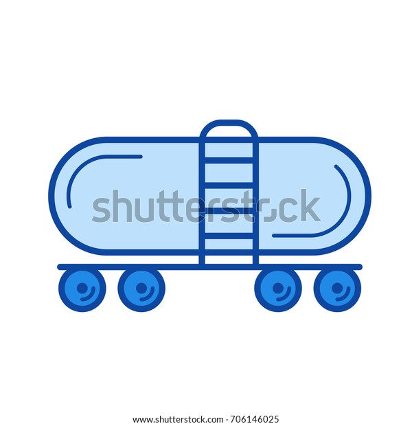 Railroad tank vector line icon isolated on\
white background. Railroad tank line icon for infographic, website\
or app. Blue icon designed on a grid\
system.