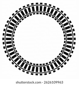 Railroad track circular frame vector with bold black ties. Perfect for text,design,train-themed badges, transport logos, infographics, or vintage rail design elements