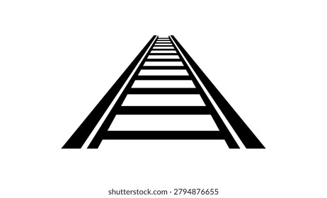 Railroad Track Perspective Icon Vector Illustration, Railway Line Symbol, Train Track Silhouette, Transportation Infrastructure Graphic