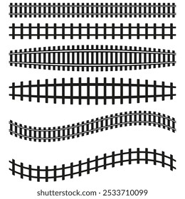 Gleisanlage. Wellenförmige Eisenbahnlinien. Vektortransport-Symbole. Gekrümmte Spurelemente.