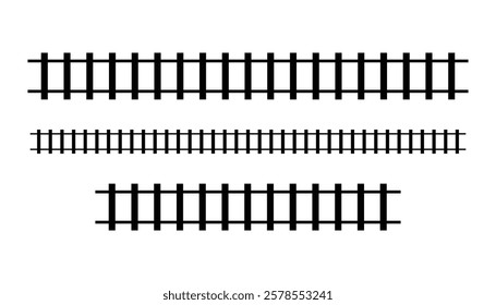 Railroad. railroad track silhouettes. railway contour. straight rails. tramway. metro. transportation symbol. subway path